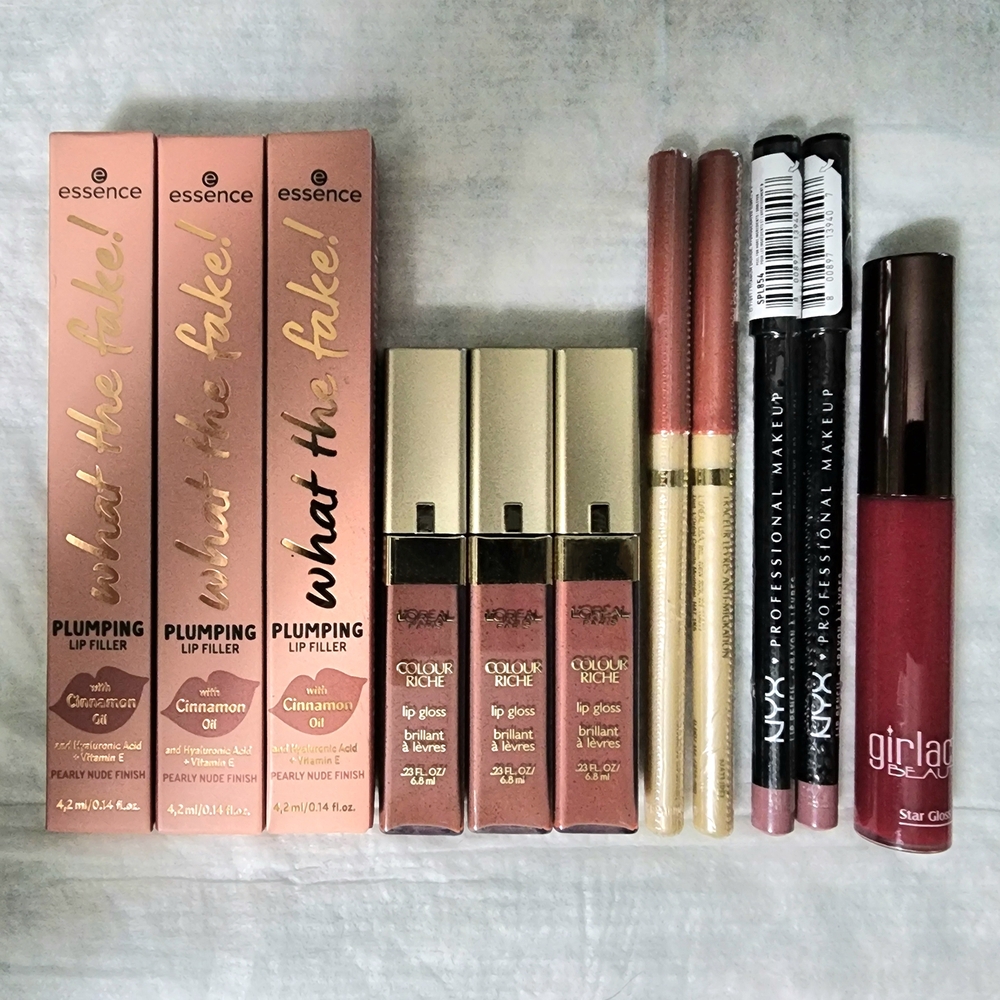 NEW Lot Bundle Neutral Lip Liner Gloss Stick L'Oreal Essence What The Fake NYX